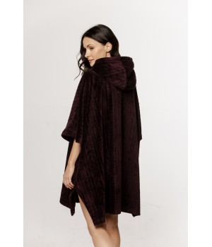 Wunderschöner Oversize-Poncho mit Kapuze aus Samt, ¾-Ärmeln und Reißverschluss