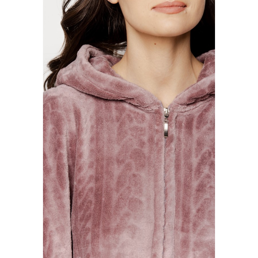 Lovely oversized poncho with a hood in velvet, ¾-length sleeves, and a zipper