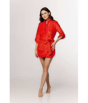 Lovely little short bathrobe in fluffy velvet with ¾ sleeves and fringes