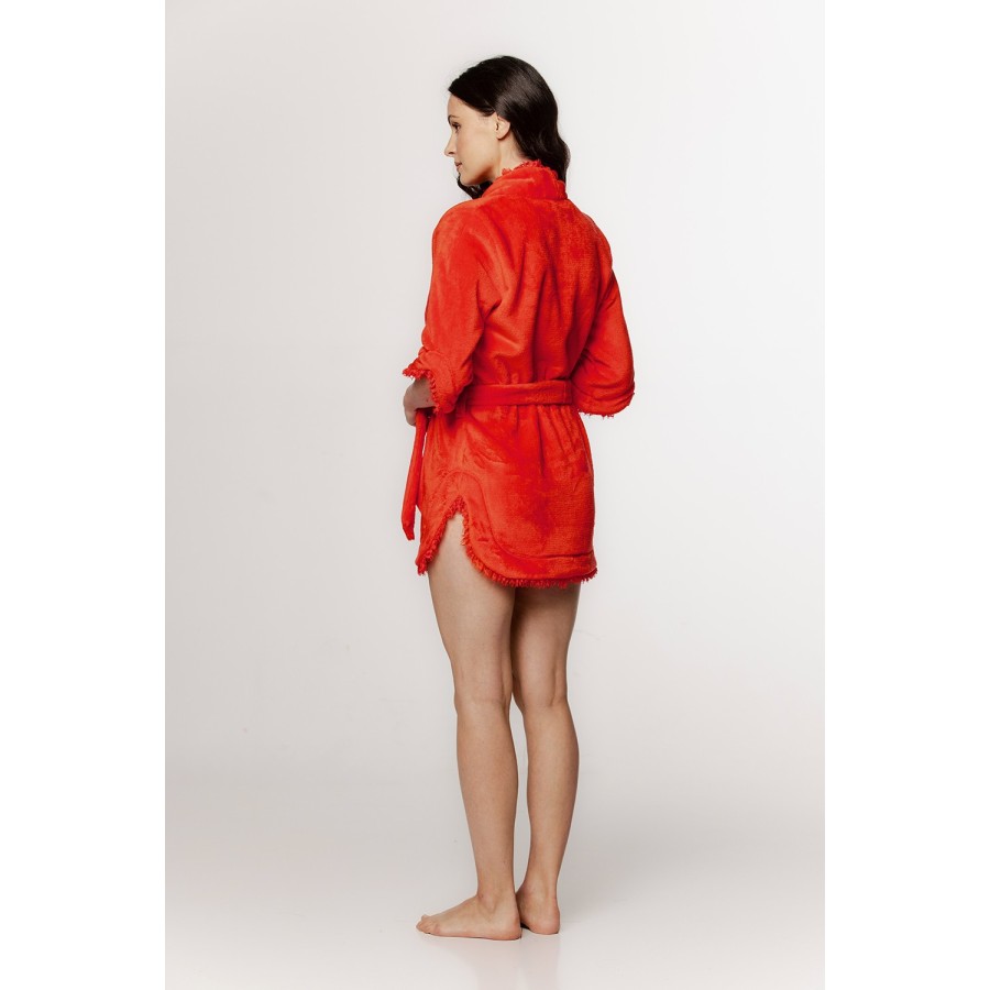 Cuello con flecos albornoz corto naranja
