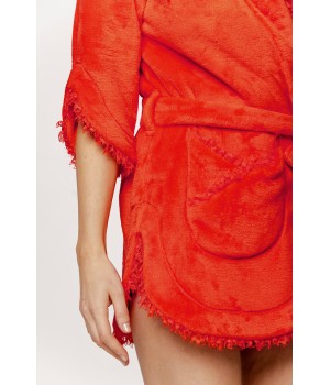 Lovely little short bathrobe in fluffy velvet with ¾ sleeves and fringes