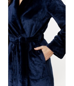 Sublime long maxi bathrobe in fluffy velvet with pockets, shawl collar, and belt