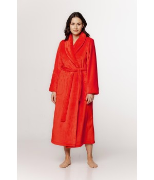 Sublime long maxi bathrobe in fluffy velvet with pockets, shawl collar, and belt