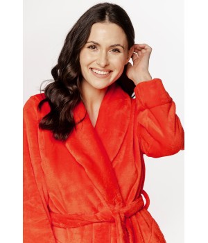 Sublime long maxi bathrobe in fluffy velvet with pockets, shawl collar, and belt