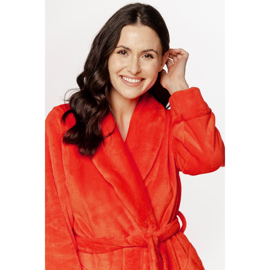 Sublime long maxi bathrobe in fluffy velvet with pockets, shawl collar, and belt