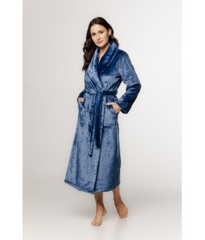 Sublime long maxi bathrobe in fluffy velvet with pockets, shawl collar, and belt