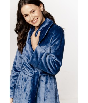 Sublime long maxi bathrobe in fluffy velvet with pockets, shawl collar, and belt