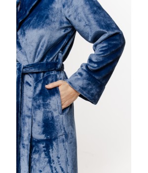 Sublime long maxi bathrobe in fluffy velvet with pockets, shawl collar, and belt