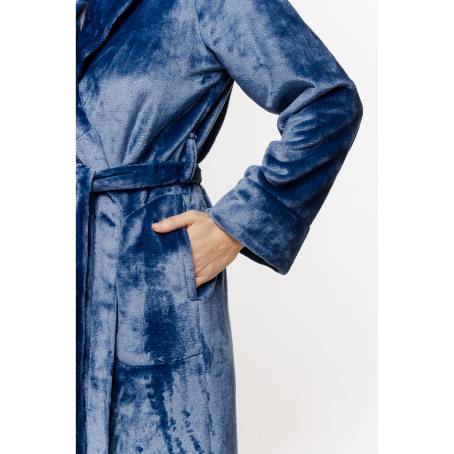 Sublime maxi peignoir long en velours fluffy avec poches, col châle et ceinture