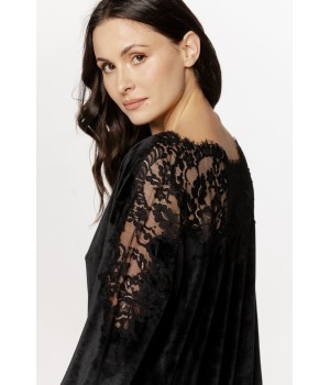Gorgeous velvet pajama set with lace and embroidery on the back and hem of the pants