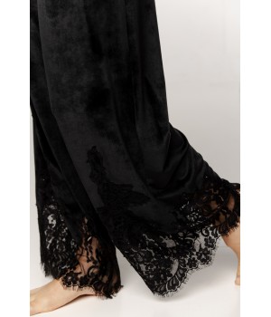 Gorgeous velvet pajama set with lace and embroidery on the back and hem of the pants