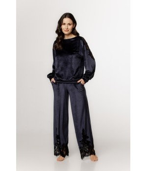 Gorgeous velvet pajama set with lace and embroidery on the back and hem of the pants