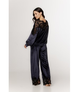 Gorgeous velvet pajama set with lace and embroidery on the back and hem of the pants