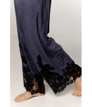 Gorgeous velvet pajama set with lace and embroidery on the back and hem of the pants