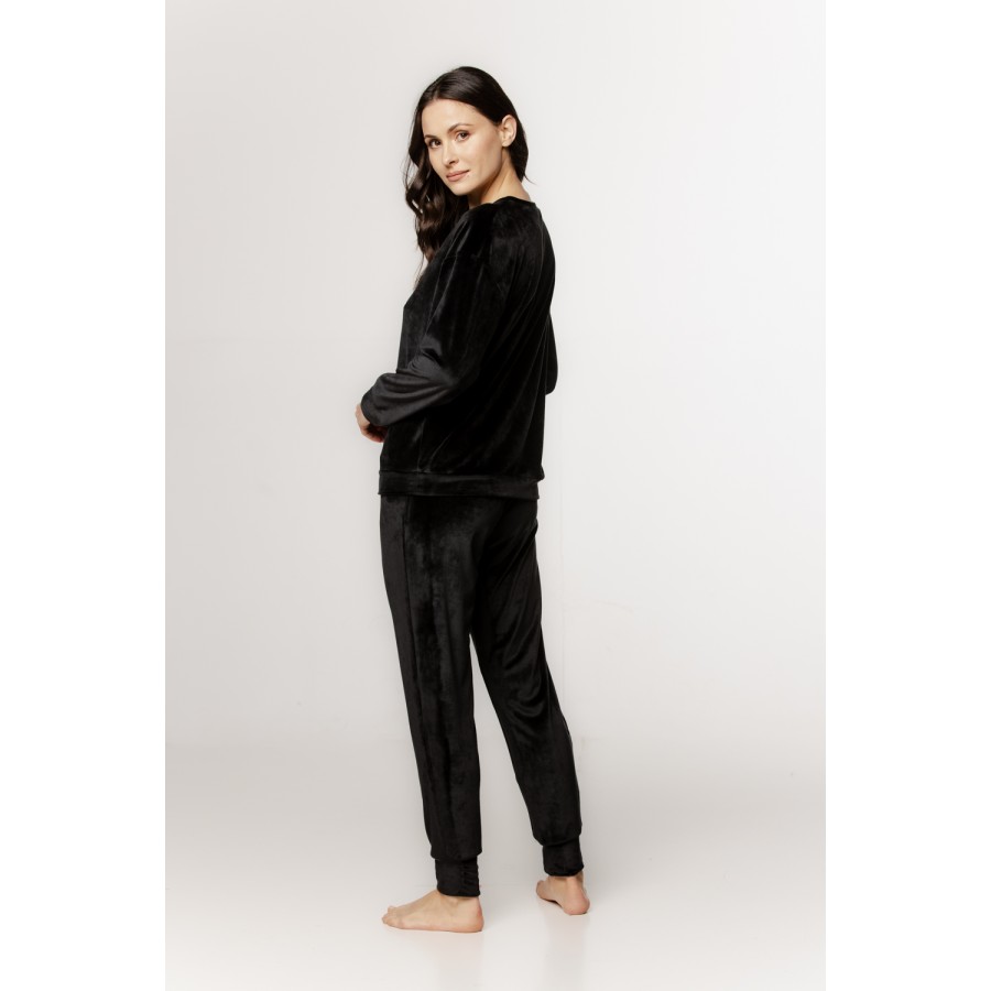 Loungewear-Set aus Samt mit Rundhals-Oberteil, langen Ärmeln, gerader Hose und Seitentaschen