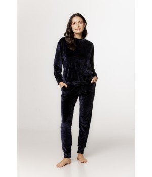 Loungewear-Set aus Samt mit Rundhals-Oberteil, langen Ärmeln, gerader Hose und Seitentaschen
