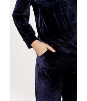 Loungewear-Set aus Samt mit Rundhals-Oberteil, langen Ärmeln, gerader Hose und Seitentaschen