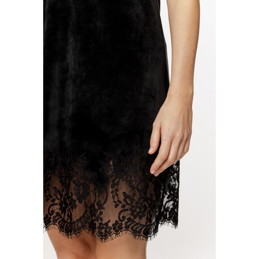 Gorgeous velvet nightie with V-neck, lace, and embroidery on the back