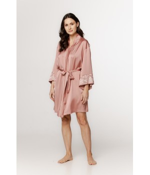 Lovely little satin robe with wide ¾ sleeves and embroidered cuffs.