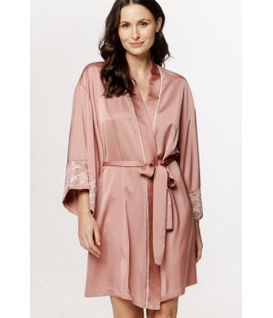 Lovely little satin robe with wide ¾ sleeves and embroidered cuffs.