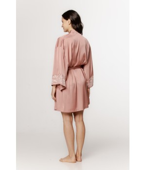 Lovely little satin robe with wide ¾ sleeves and embroidered cuffs.