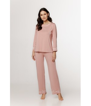 Ravissant  ensemble pyjama ample en micromodal, broderie sur les poignets et liseré sur le col