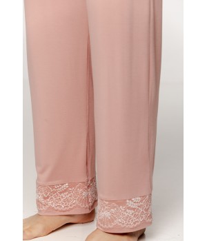 Lovely loose-fitting micromodal pajama set with embroidered cuffs and trimmed collar