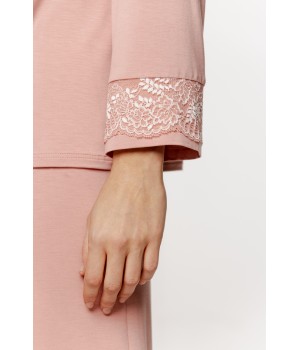 Lovely loose-fitting micromodal pajama set with embroidered cuffs and trimmed collar