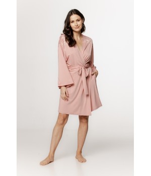 Elegant mid-length micromodal robe with long sleeves and lace on the shoulders