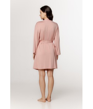 Elegant mid-length micromodal robe with long sleeves and lace on the shoulders