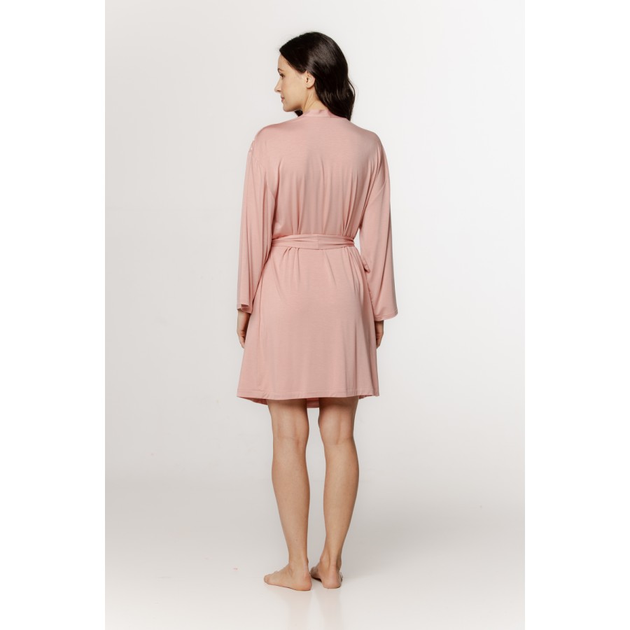 Elegant mid-length micromodal robe with long sleeves and lace on the shoulders