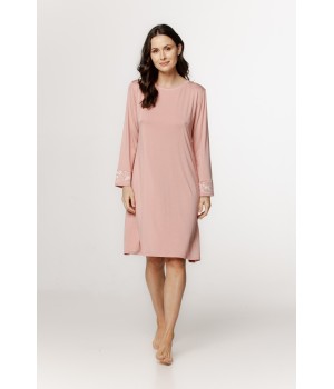 Camisón midi rosa micromodal manga larga encaje