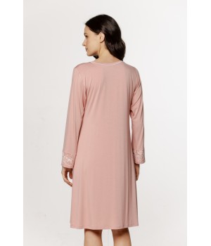 Halblanges Nachthemd/Lounge-Kleid aus Micromodal mit langen Ärmeln und Spitze