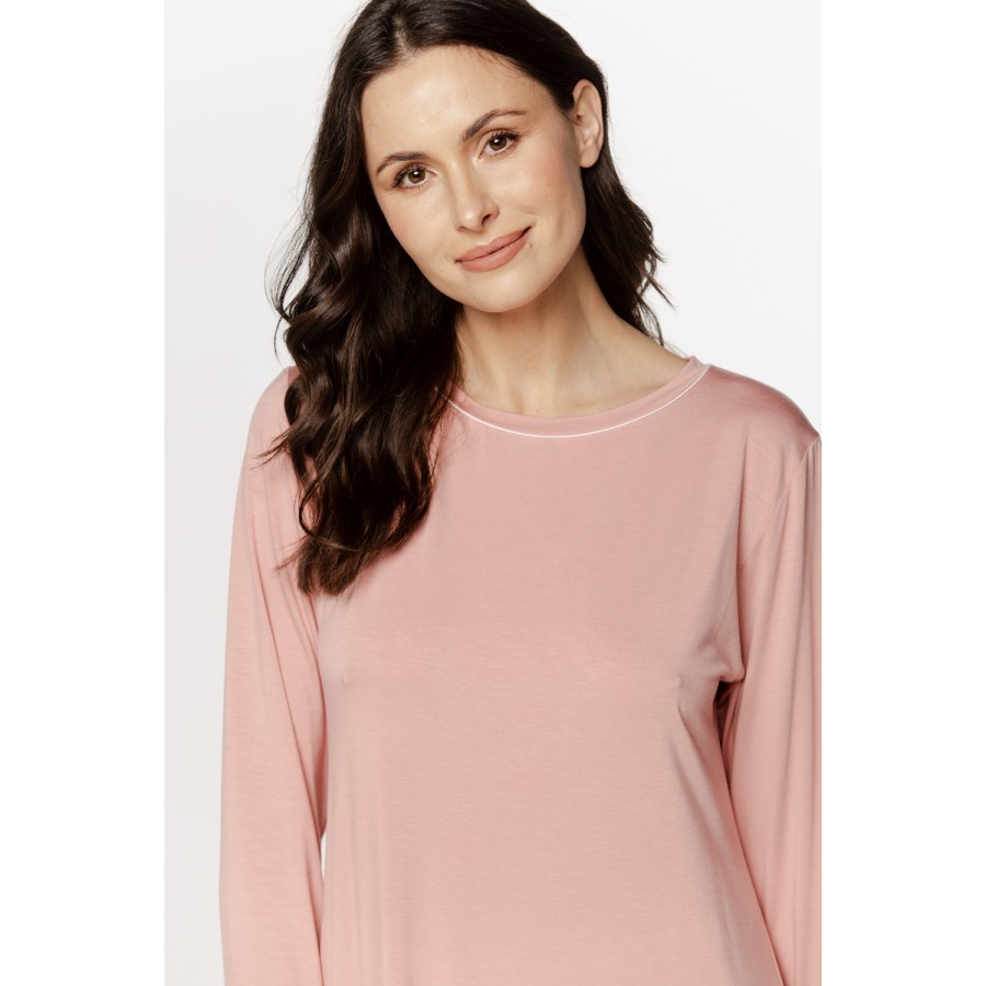 Halblanges Nachthemd/Lounge-Kleid aus Micromodal mit langen Ärmeln und Spitze