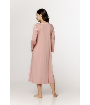 Ravissante chemise de nuit  ample et longue, en micromodal et dentelle, manches longues