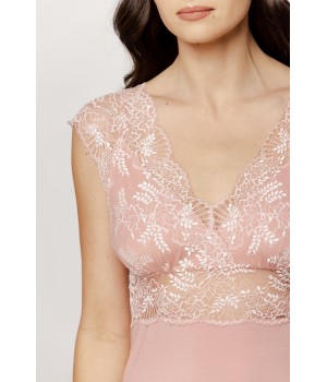Superbe nuisette  en micromodal et dentelle, manches courtes, broderie et lacets dans le dos