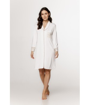 Charming micromodal shirt with a small shawl collar, chest pocket, and embroidery