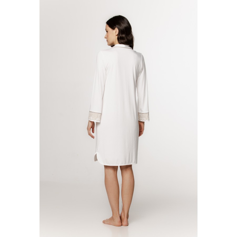 Charming micromodal shirt with a small shawl collar, chest pocket, and embroidery
