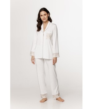 Wunderschönes Pyjama-Set mit Button-Down-Hemd und langer Hose mit Stickerei