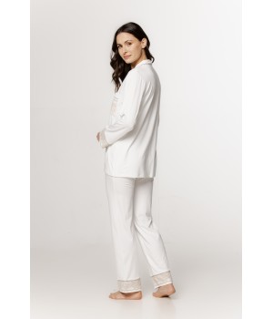 Beautiful pajama set with button-down shirt and long pants and embroidery