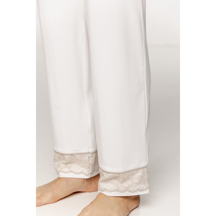 Beautiful pajama set with button-down shirt and long pants and embroidery