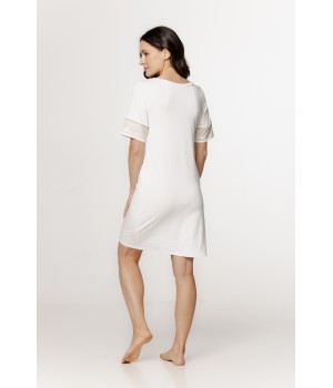 Chemise de nuit  femme, tee-shirt long  en micromodal et broderie manches courtes
