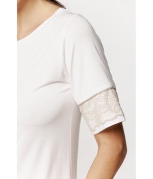 Chemise de nuit  femme, tee-shirt long  en micromodal et broderie manches courtes