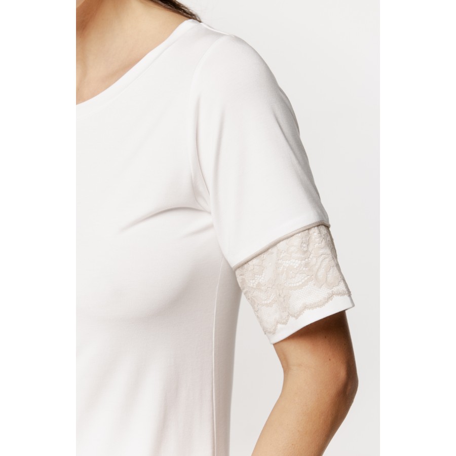 Women's nightgown, long t-shirt in micromodal with short sleeve embroidery
