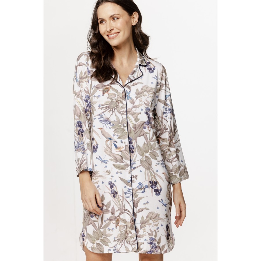 Élégante chemise de nuit femme chemise longue en micromodal avec liseré sur le col en V