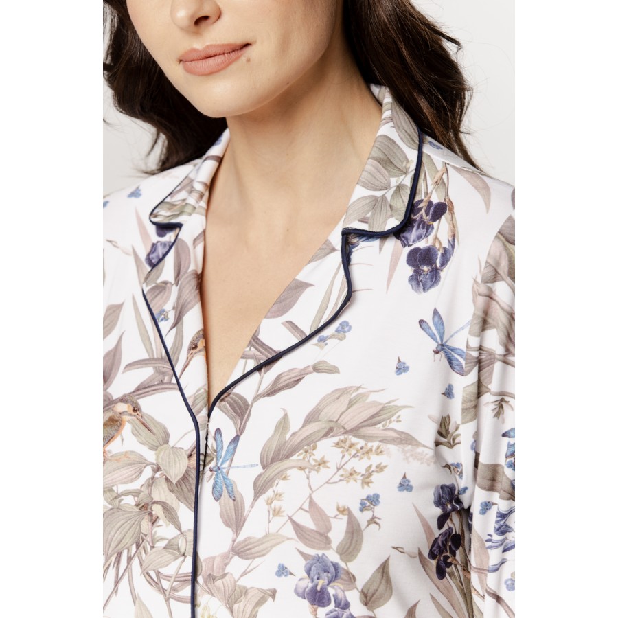 Élégante chemise de nuit femme chemise longue en micromodal avec liseré sur le col en V