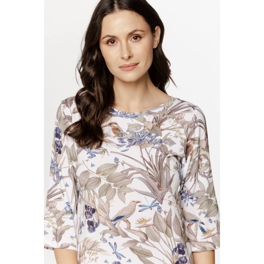 Ravissante chemise de nuit en micromodal, manches ¾ et col rond, tee-shirt long