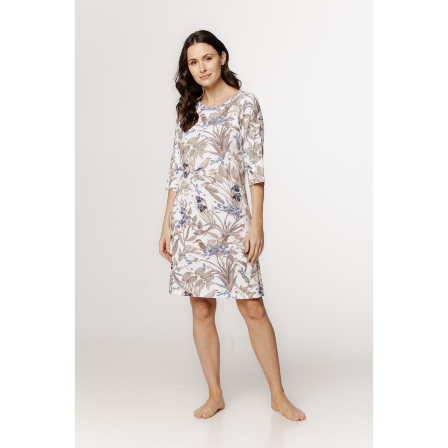 Ravissante chemise de nuit en micromodal, manches ¾ et col rond, tee-shirt long