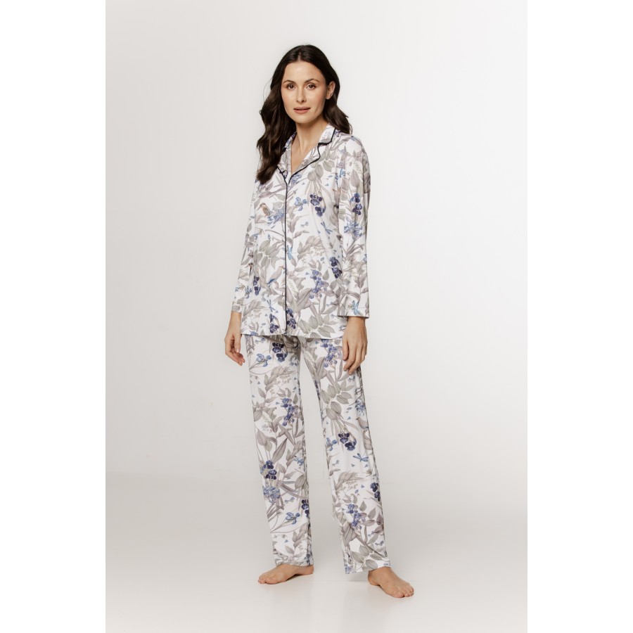 Locker geschnittenes Damen-Pyjama-Set aus Micromodal mit langärmligem Oberteil