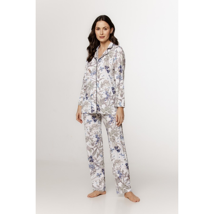 Pijama amplio micromodal top camisero mangas largas estampado floral